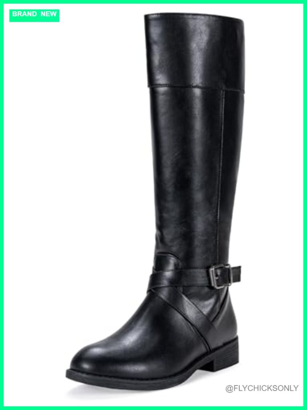 Knee High Riding Boots Faux Leather Wide Calf Buckle Zip Block Heel
